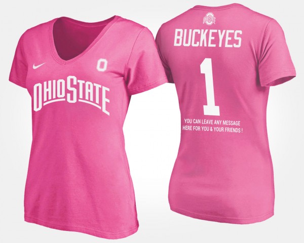 Ohio State Buckeyes Women's #1 Short Sleeve No.1 Pink With Message College Football T-Shirt 2404CLIN5